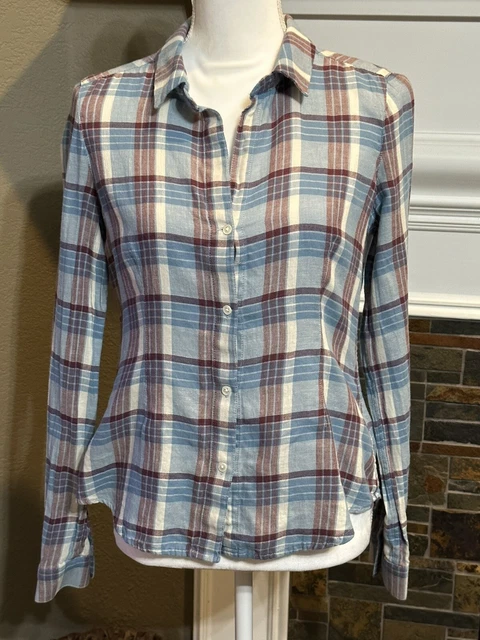 Standard James Perse Womens Top Button-Up Blouse Plaid Sz 3 Fall Winter Casual