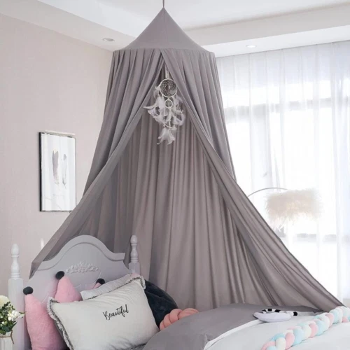 Baldachin für Schlafzimmer Kinder Bett Mädchen rund 1 Stück (1er Pack), grau