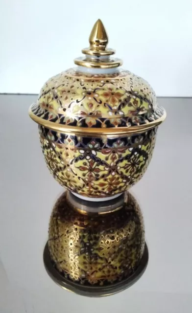 Vintage Hand Painted Porcelain Lidded Ginger Pot Trinket Jar Benjarong Thailand