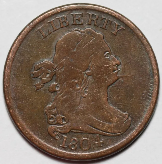 1804 Draped Bust Half Cent - Spiked Chin - US 1/2c Copper Penny Coin - L45