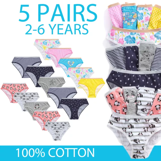 Girls Underpants 100% Cotton Briefs Age 2-3 3-4 4-5 6 Knickers Underwear 5 Pack