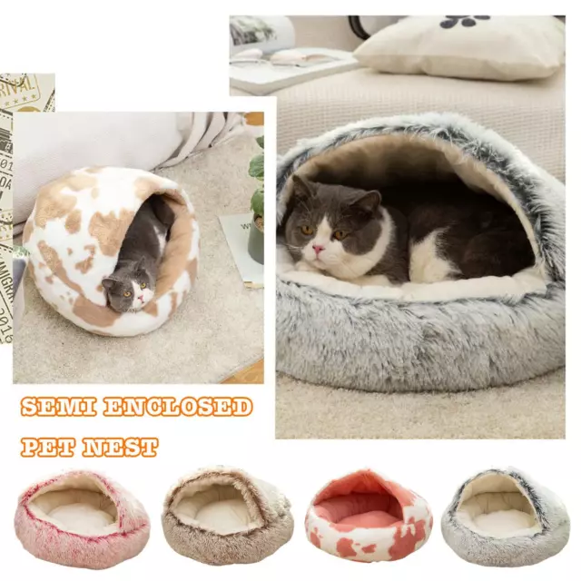 Washable Fluffy Dog Bed Cat Cave Donut Calming Pet Plush House Igloo Nest  XP C