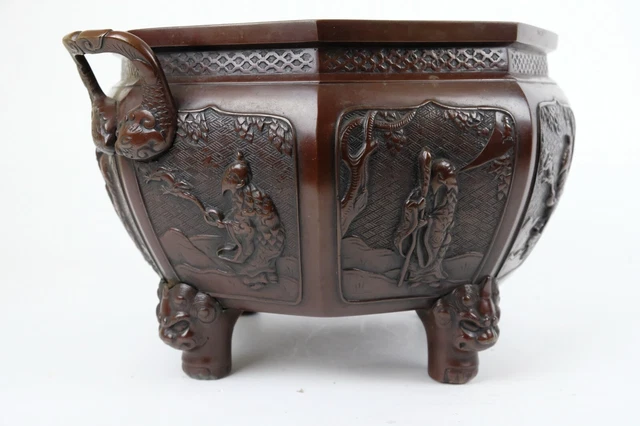 Large 19th century japanese Meiji period heavy bronze planter bowl 41 cm