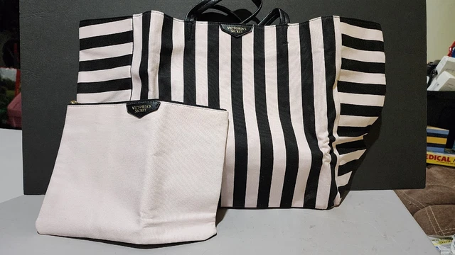 Victoria's Secret Large Canvas Weekender Travel Tote Pouch W/Cosmetic Bag NWOT