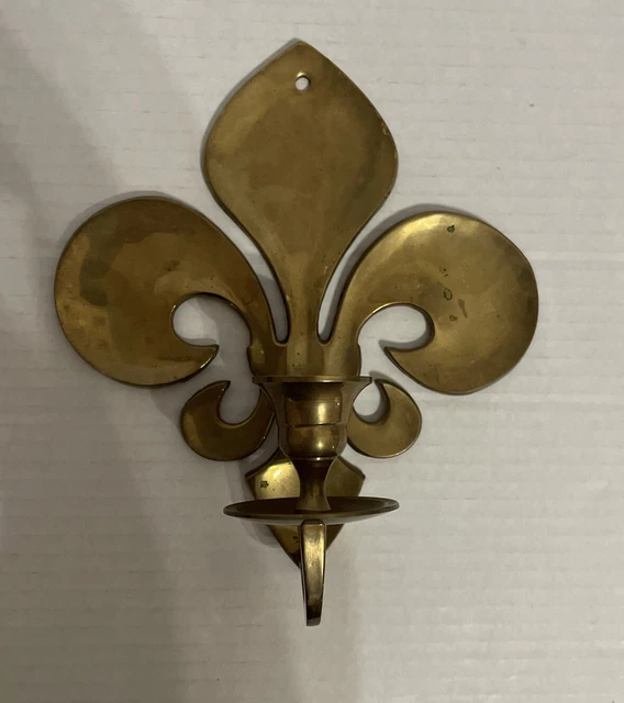 1960s MCM Fleur de Lis Wall Sconce VINTAGE Brass Candle Holder READY TO HANG