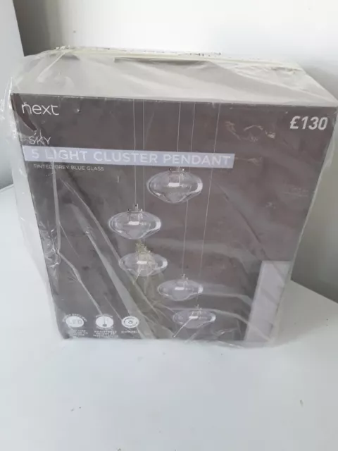 Brand New Sky 5 Light Cluster Pendant Ceiling Light Tinted Grey Blue Glass