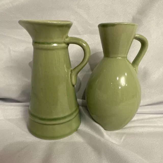 vintage mini pottery vase & pitcher unbranded set of 2 as shown approx.  4” tall