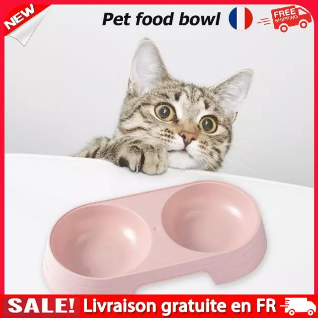 Plastic Feeding Double Bowl 2 in 1 Puppy Cat Food Water Container (Pink)