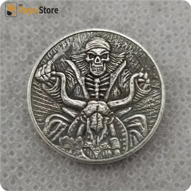 Hobo Nickel COIN, biker skull Coin ENGRAVING ART, Coin for Gift FREE SHIPPING