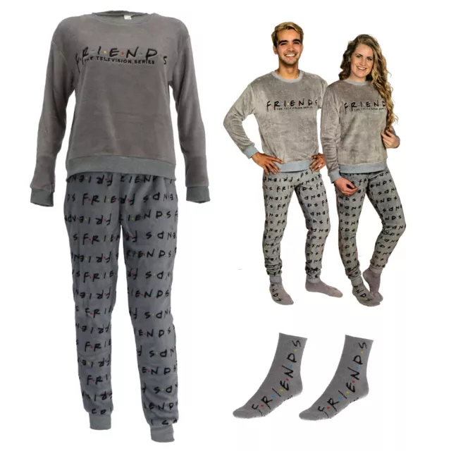 FRIENDS Serie Hombre Mujer Pijama Largo + Calcetines Dos Piezas Cálido Pila De