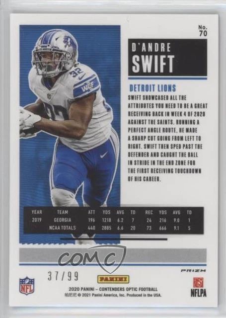 2020 Panini Contenders Optic Rookie Ticket Blue /99 D'Andre Swift #70 Rookie RC 2