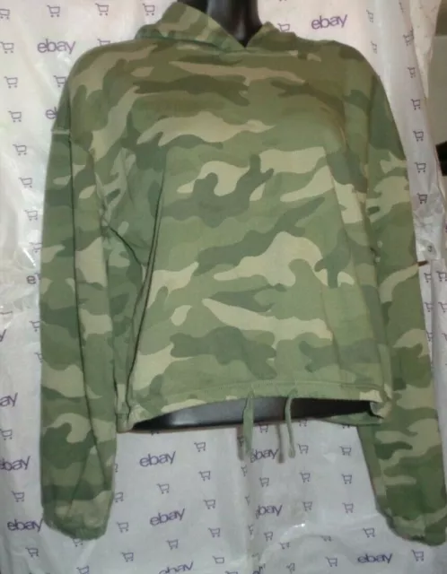 Genuine Old Navy GIRLS XL Crop Hoodie sweater size 14-16 green camo texture top