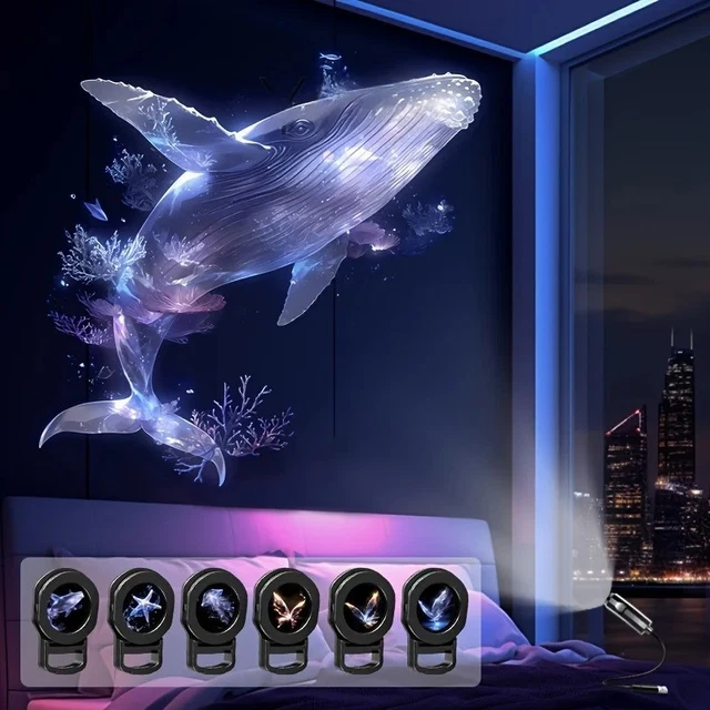 LED USB PROJECTOR Night Light 3/6 Patterns Whale Butterfly Jellyfish ...