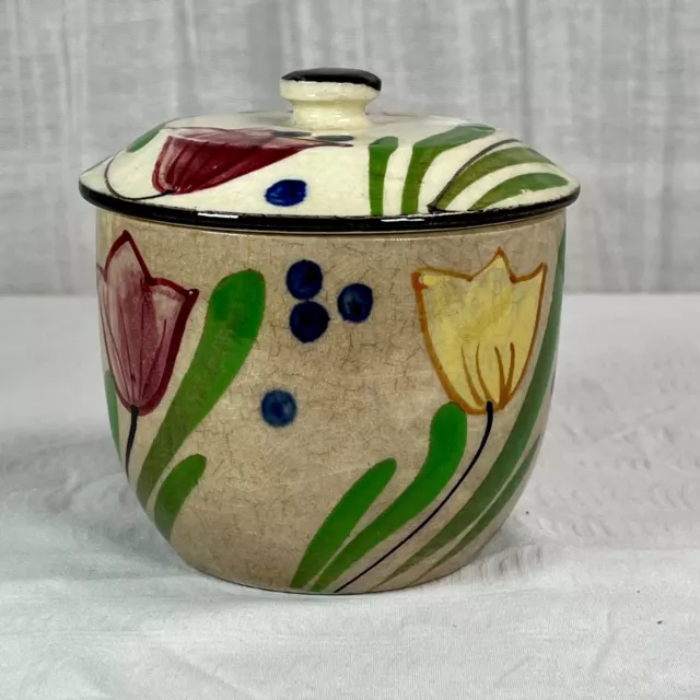 Vintage ZRIKE CHINA Colorful Floral Ceramic Sugar Bowl w/ Lid