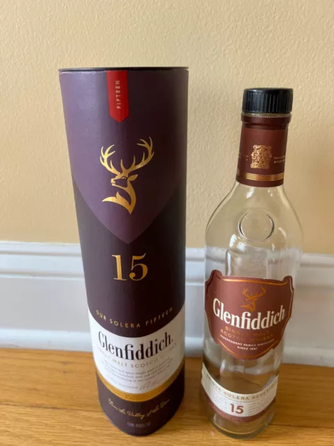 Glenfiddich 15 Year Malt Scotch Empty Bottle & Cannister Box 750ml Scotland