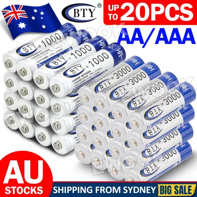 3000mAh AA/1000mAh AAA Rechargeable Battery NI-MH 1.2V Recharge Batteries 4~20x