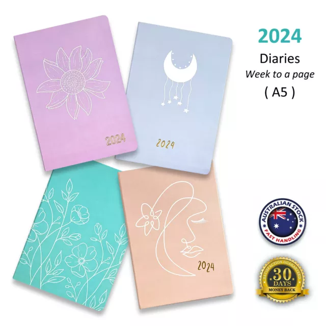 2024 Diary A5 Week to Page Floral Print Cover Softcover Round Edge Planner Gift