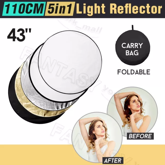 43" 110cm 5in1 Photography Light Reflector Diffuser Photo Round Collapsible Disc