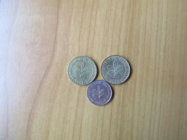 2-Stück 10 Pfennig und 1 Stück 5 Pfennig Münzen Jahrgang 1967  G  TOP Qualität