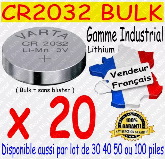 Lot de 20 piles CR2032 VARTA Lithium 3V - Dispo aussi CR2016 CR2025 - DLU > 7ANS