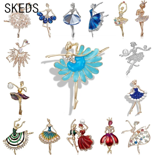 Broche Ballet Strass - Alliage Zinc Pour Femme, 5.5x3.5cm - Cadeau Élégant