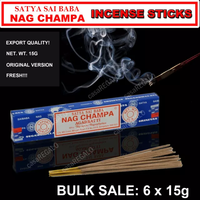 FRESH SATYA SAI BABA - NAG CHAMPA INCENSE STICKS - Bulk Pack - 6 x 15g