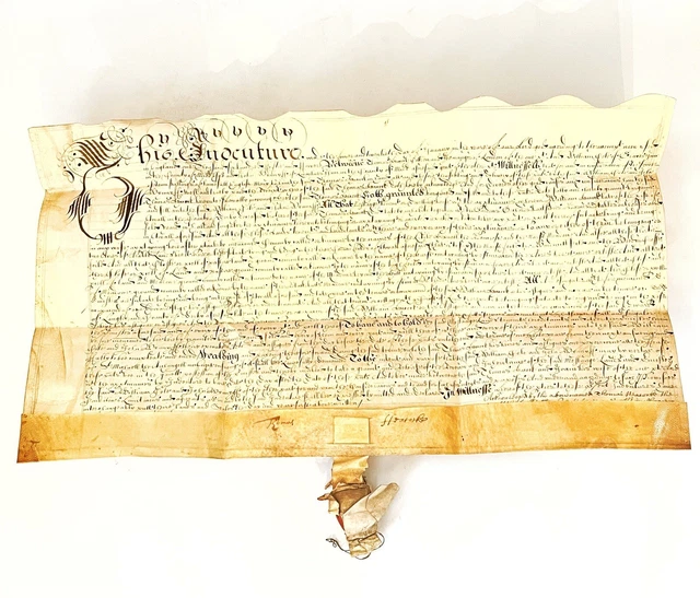 RARE 1654 LARGE Vellum Handwritten Indenture Manuscript Legal Document