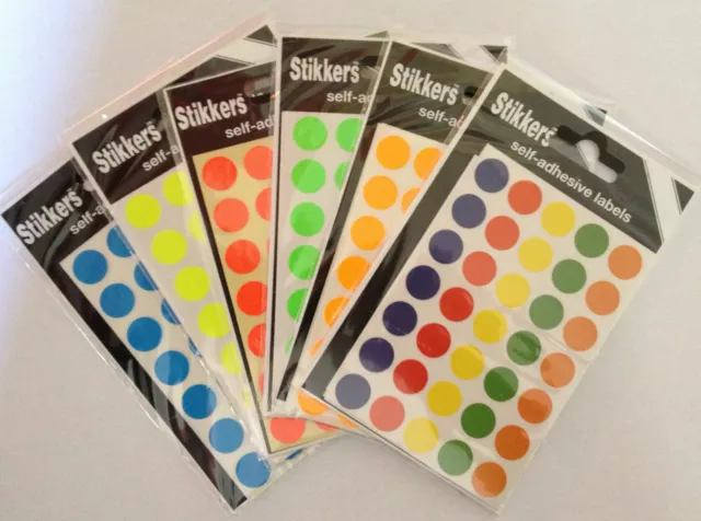 280 (2 Packs) Sticky Coloured 13mm Dots Round Labels Self Adhesive Stickers