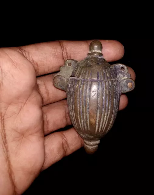 Antique Indian Islamic Brass Oval Shape Betel Lime Box Collectible Decor #6