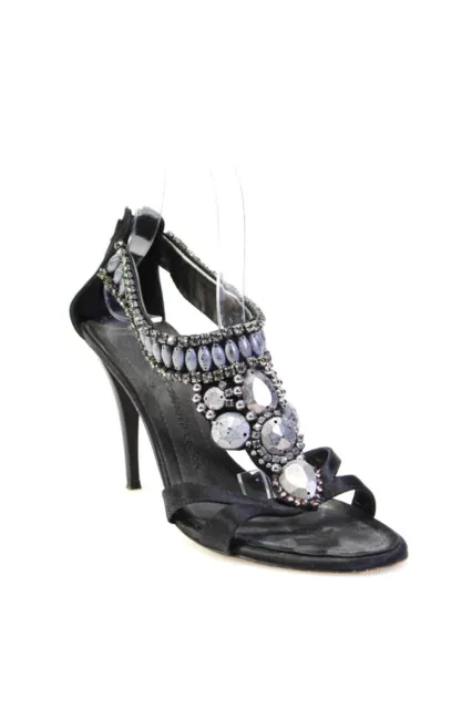 Giuseppe Zanotti Design Womens Rhinestone Open Toe Stilettos Black Size 9US 39EU
