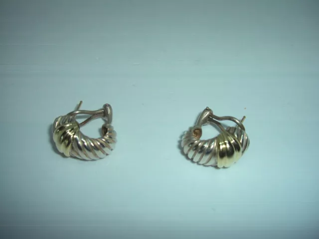 David Yurman 925 Sterling Silver 14K Yellow Gold Two Tone Cable Shrimp Earrings