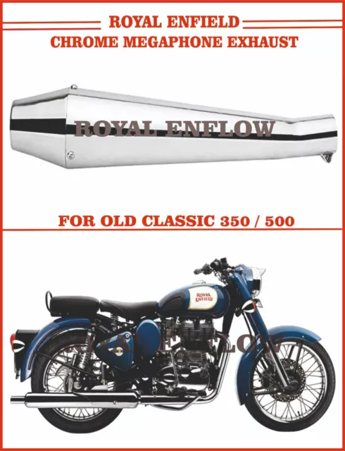 ROYAL ENFIELD CHROME Megaphone Exhaust for Old Classic 350/500 - Exp ...