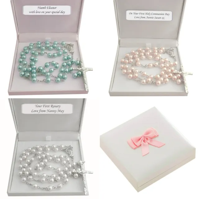 Rosary Beads for Girls or Boys in Personalised Gift Box, First Communion gift