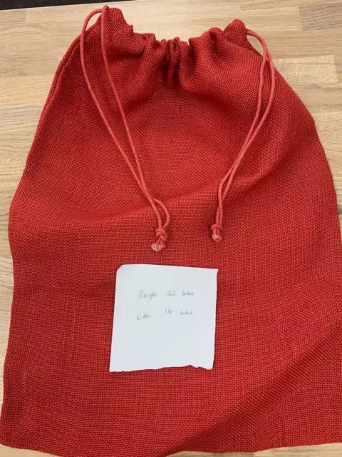 Santa Sack large bright red hessian with drawstrings Christmas present bag