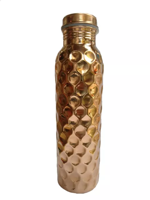 Attraktiv Reine Kupfer Wasserflasche Indisch Diamant Traditionell Dashing 950 ML