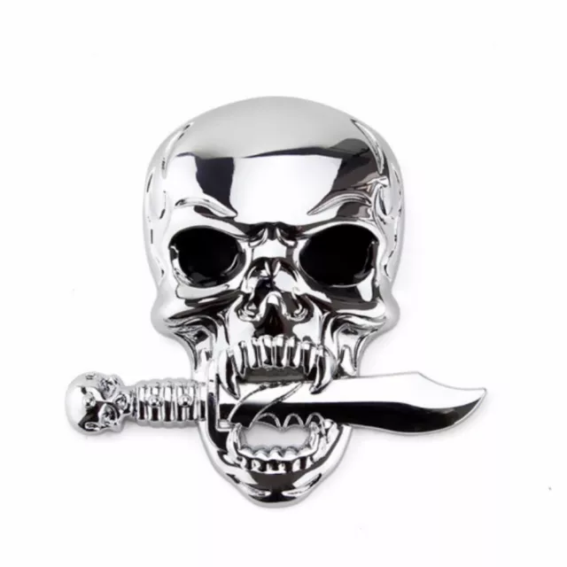 3D Chrome Skull Bone Skeleton Evil Car Trunk Fender Badge Emblem Decals Sticker