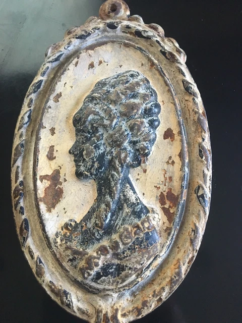 Antique  W. S. Cast Iron Doorstopper Wall Art with Victorian Lady Bust c. 1927