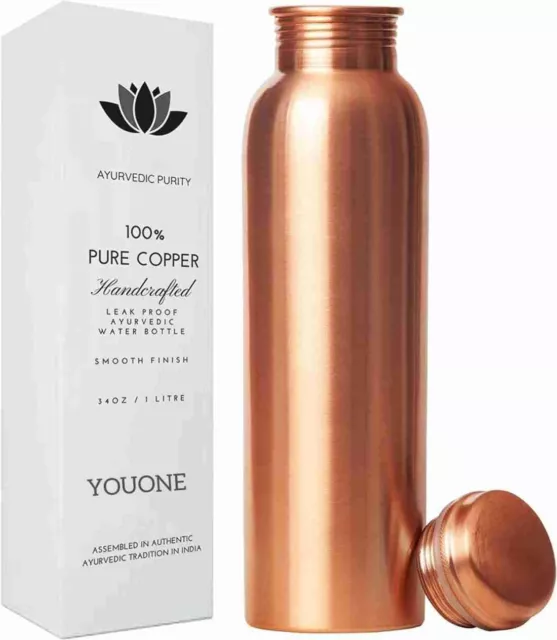 Beautiful Copper Water Bottle Drinking Tumbler Ayurvedic Health Benefits 1000ML