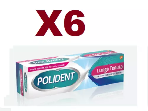 6 POLIDENT LUNGA TENUTA 70g ADESIVO PER PROTESI DENTALI CREMA ADESIVA