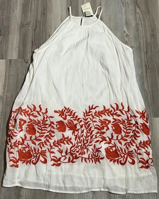 Lucky Brand Women’s White/Red Embroidered Sleeveless Dress Floral Boho Size S