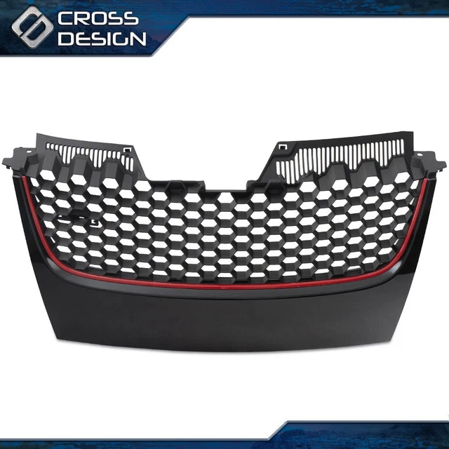Fit For 2006-09 Vw Mk5 Jetta/Gli/Gti Main Upper Mesh Grille - Black W/ Red Trim