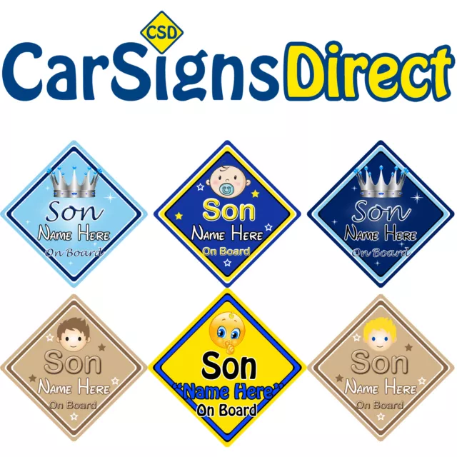 Son On Board Car Sign - Baby/Child Safety - Choice Of Designs - Personalised