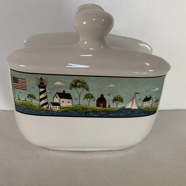 Warren Kimble Coastal Breeze Ceramic Napkin Holder Caddy SAKURA lighthouse