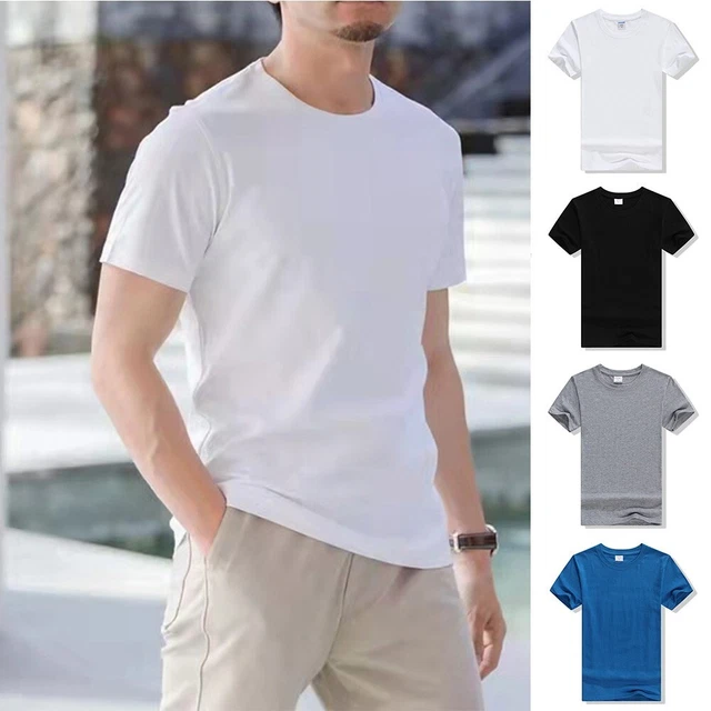 Uomo T-Shirt Top Girocollo Moda Uomo Camicie Maniche Corte Slim Fit