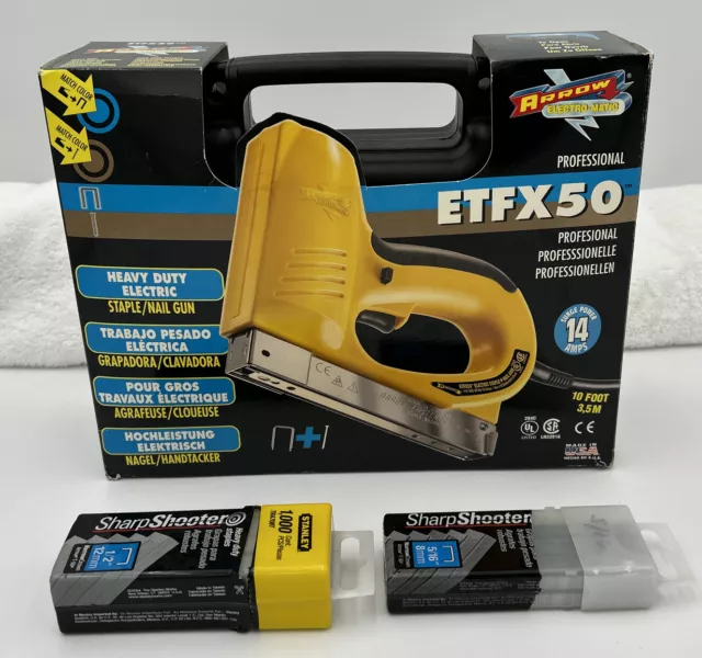 Pistola eléctrica de grapas y clavos Flecha ETFX50 electro-matic con estuche/extras en muy buen estado