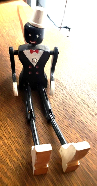 RARE ANTIQUE  WOOD PEG DOLL Puppet Black American Marionette