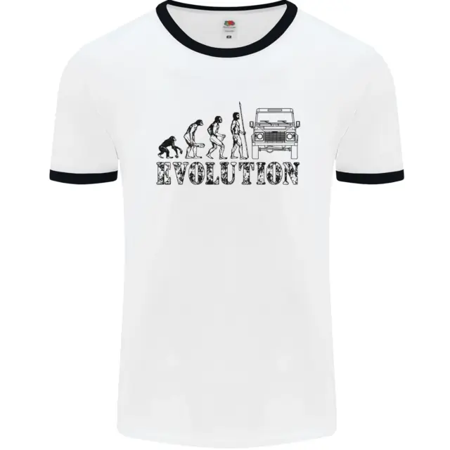 4x4 Evolution Off Roading Road Driving Mens White Ringer T-Shirt