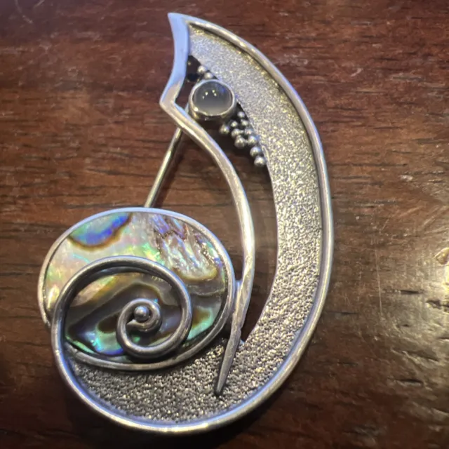 Zealandia sterling silver and Abalone pin brooch musical note or free form swirl