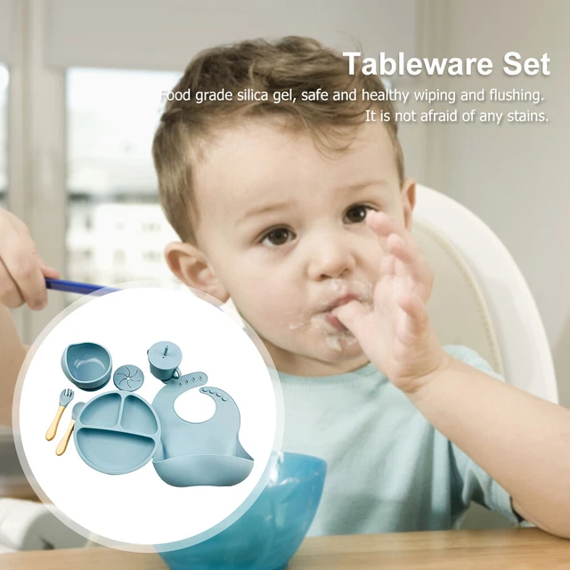 6pcs Silicone Baby Feeding Anti Slip Plates for Food Kids Tableware (Grey Blue)