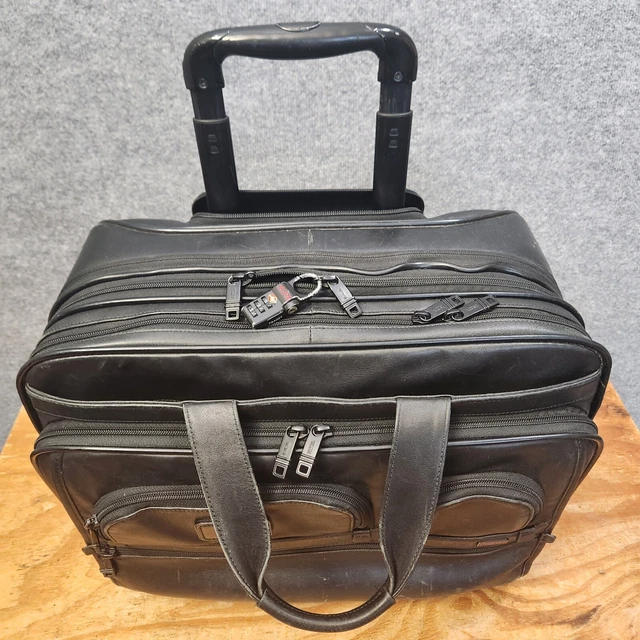 Tumi Alpha Deluxe 2 Wheeled Briefcase Laptop Luggage Bag Leather 96127DH Black 2